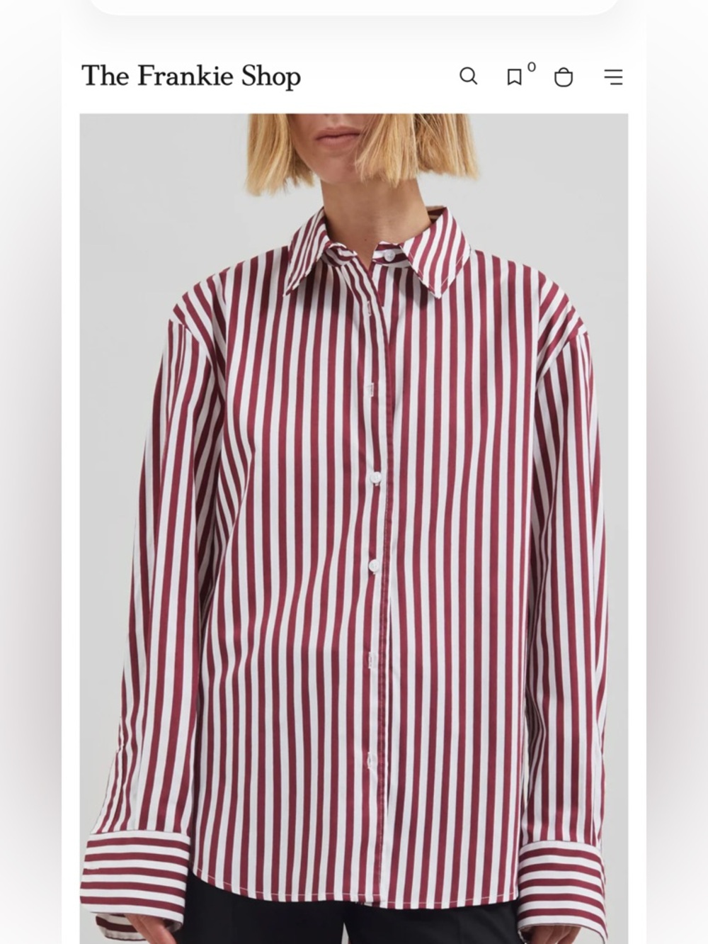 The Frankie Shop Striped Button-Up Shirt in Burgundy & White